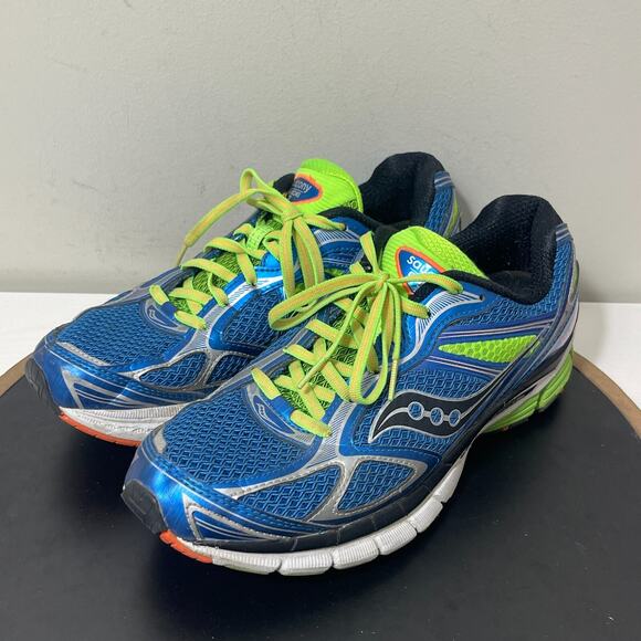 Saucony Guide 7 Running Shoes Men 9.5 Blue Neon Green Cushioned‎ Power Grid - Picture 4 of 11
